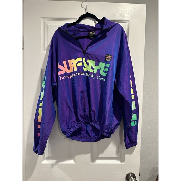 Surf Style Windbreaker Sz Medium Vintage Pullover 1/4 Zip Metallic Purple 90 EUC - Picture 1 of 8